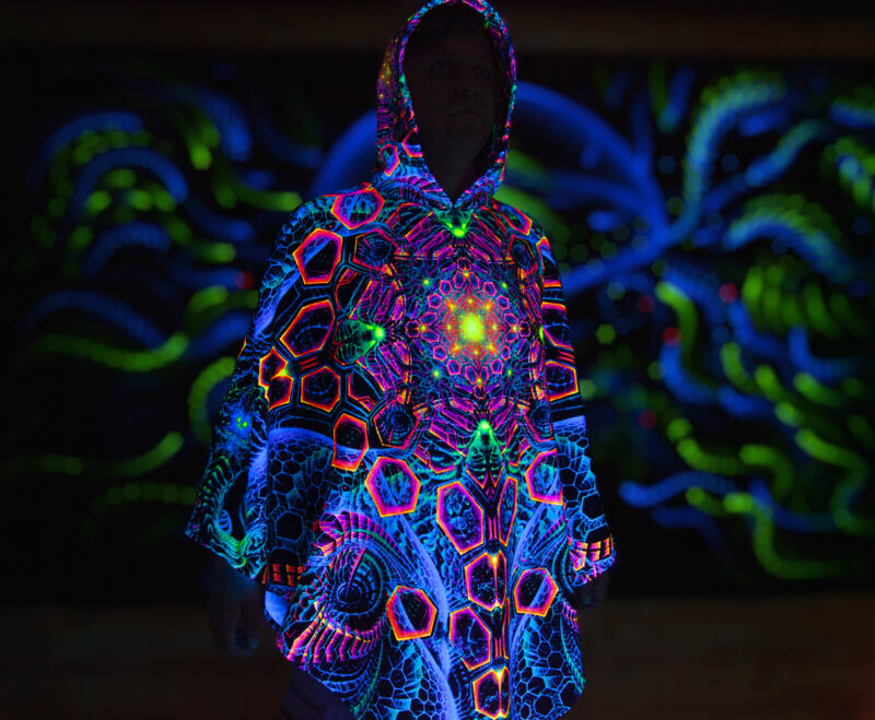 UV Festival Clothing Energy, Psychedelic Rave Outfit, Fluorescent Poncho - Image 2