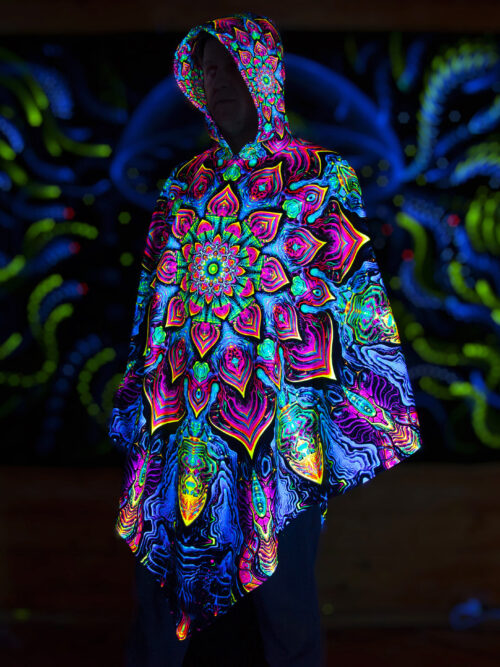 Rave Clothing Mandala, UV Fluorescent Festival Outfit, Psychedelic Poncho - Image 3