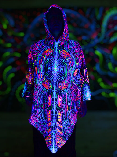 Psychedelic Festival Clothing Exo, UV Rave Outfit, Full Print Poncho - Image 3