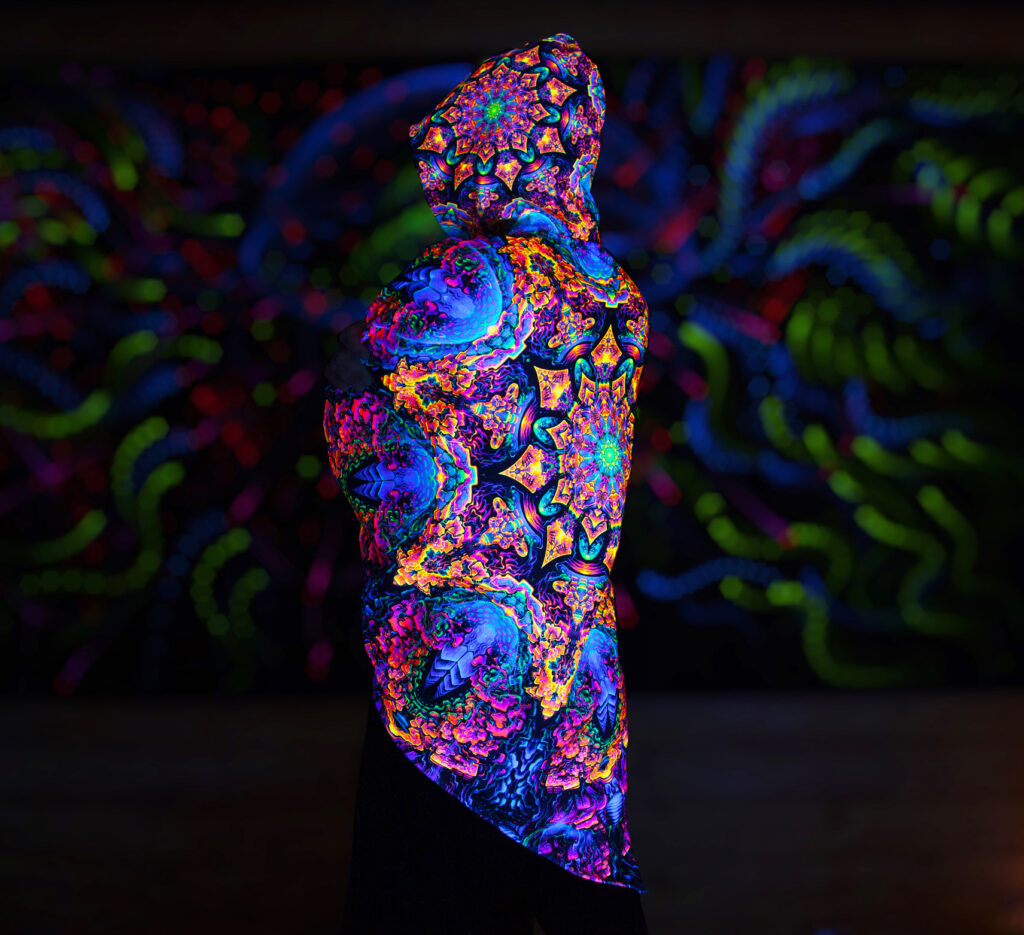 Festival Outfit Quntum Particler, UV Active Psychedelic Clothing, Full Print Poncho