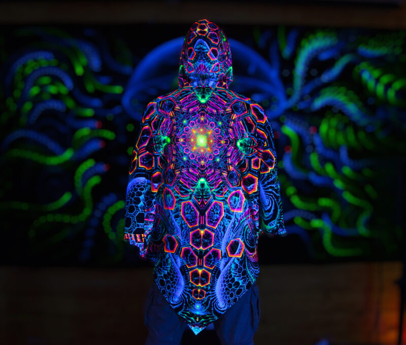UV Festival Clothing Energy, Psychedelic Rave Outfit, Fluorescent Poncho - Image 3