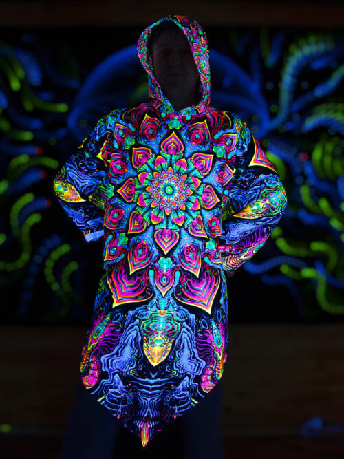 Rave Clothing Mandala, UV Fluorescent Festival Outfit, Psychedelic Poncho - Image 4