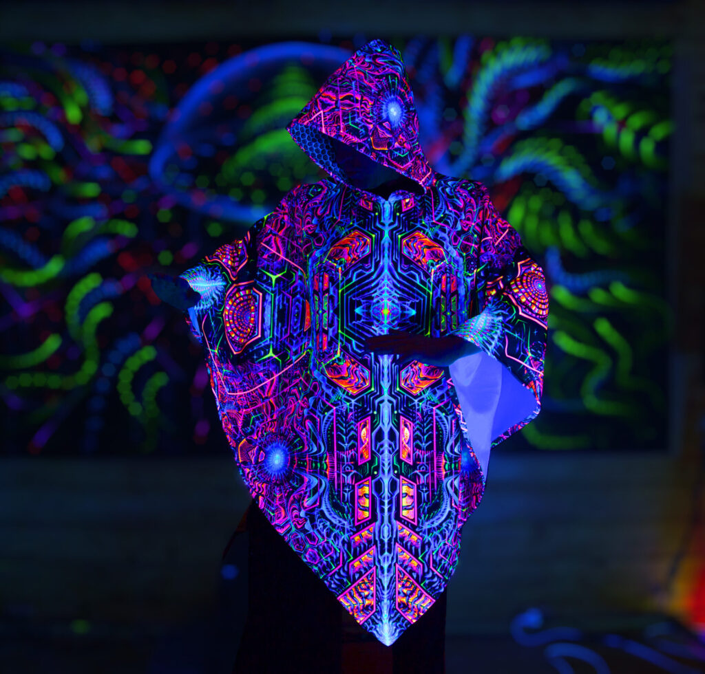Psychedelic Festival Clothing Exo, UV Rave Outfit, Full Print Poncho