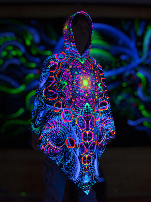 UV Festival Clothing Energy, Psychedelic Rave Outfit, Fluorescent Poncho - Image 4