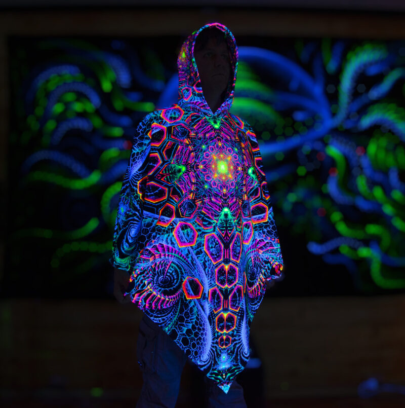 UV Festival Clothing Energy, Psychedelic Rave Outfit, Fluorescent Poncho - Image 4