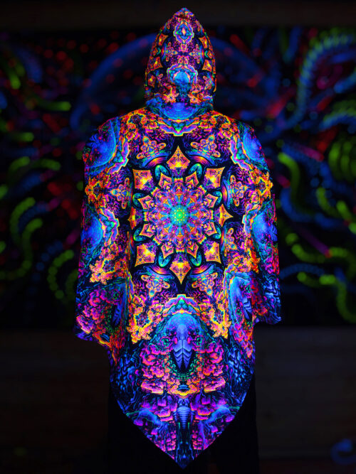 Festival Outfit Quntum Particler, UV Active Psychedelic Clothing, Full Print Poncho - Image 5