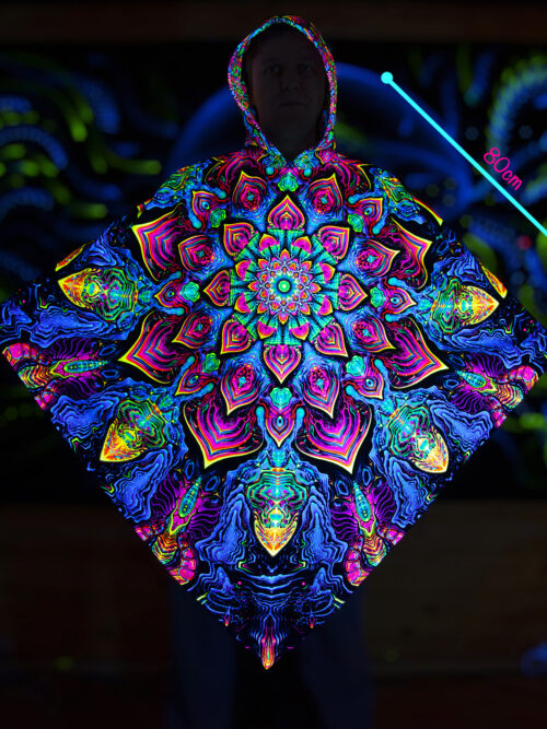 Rave Clothing Mandala, UV Fluorescent Festival Outfit, Psychedelic Poncho - Image 5