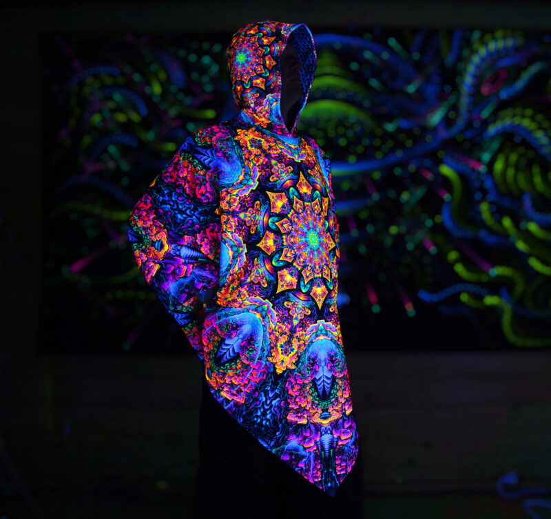 Festival Outfit Quntum Particler, UV Active Psychedelic Clothing, Full Print Poncho - Image 6