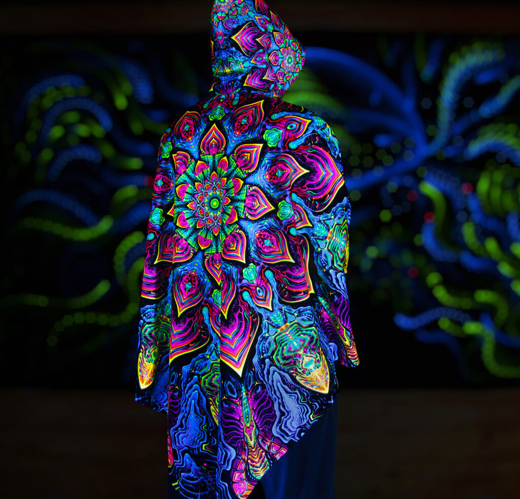 Rave Clothing Mandala, UV Fluorescent Festival Outfit, Psychedelic Poncho