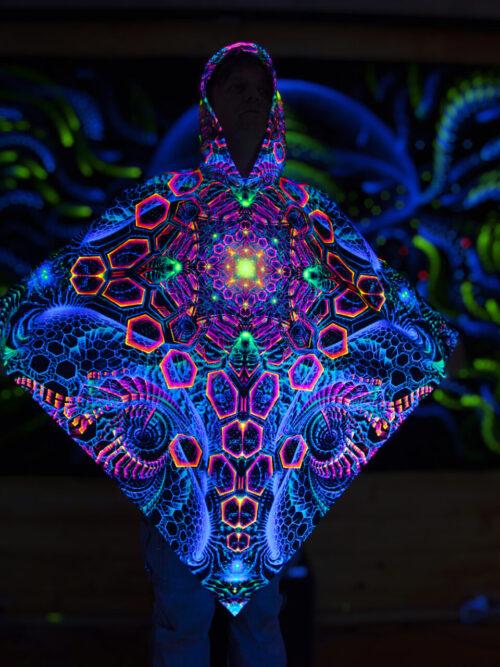 UV Festival Clothing Energy, Psychedelic Rave Outfit, Fluorescent Poncho - Image 5