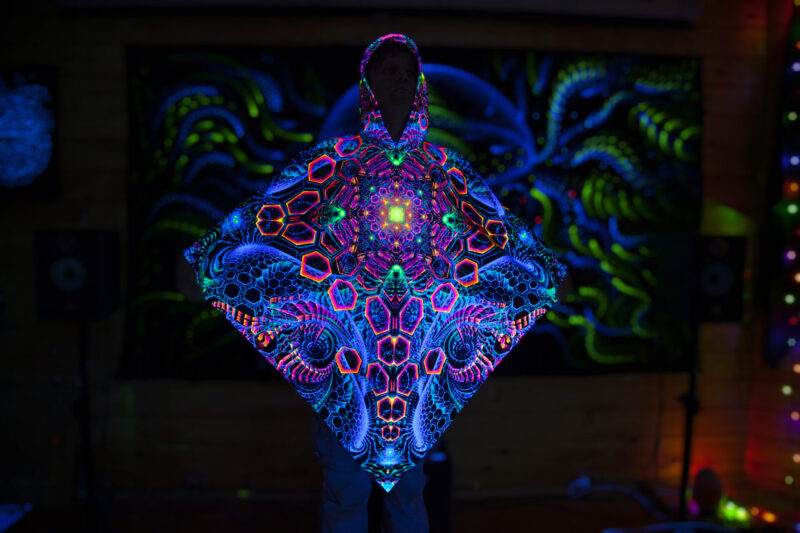 UV Festival Clothing Energy, Psychedelic Rave Outfit, Fluorescent Poncho - Image 5