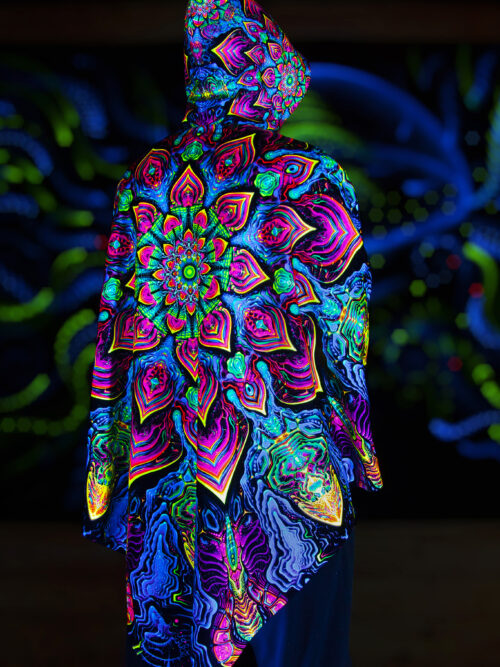 Rave Clothing Mandala, UV Fluorescent Festival Outfit, Psychedelic Poncho - Image 6