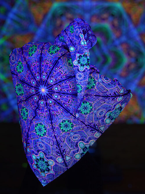 UV Rave Outfit Metatron, Psychedelic Festival Clothing, Fluorescent Poncho - Image 2