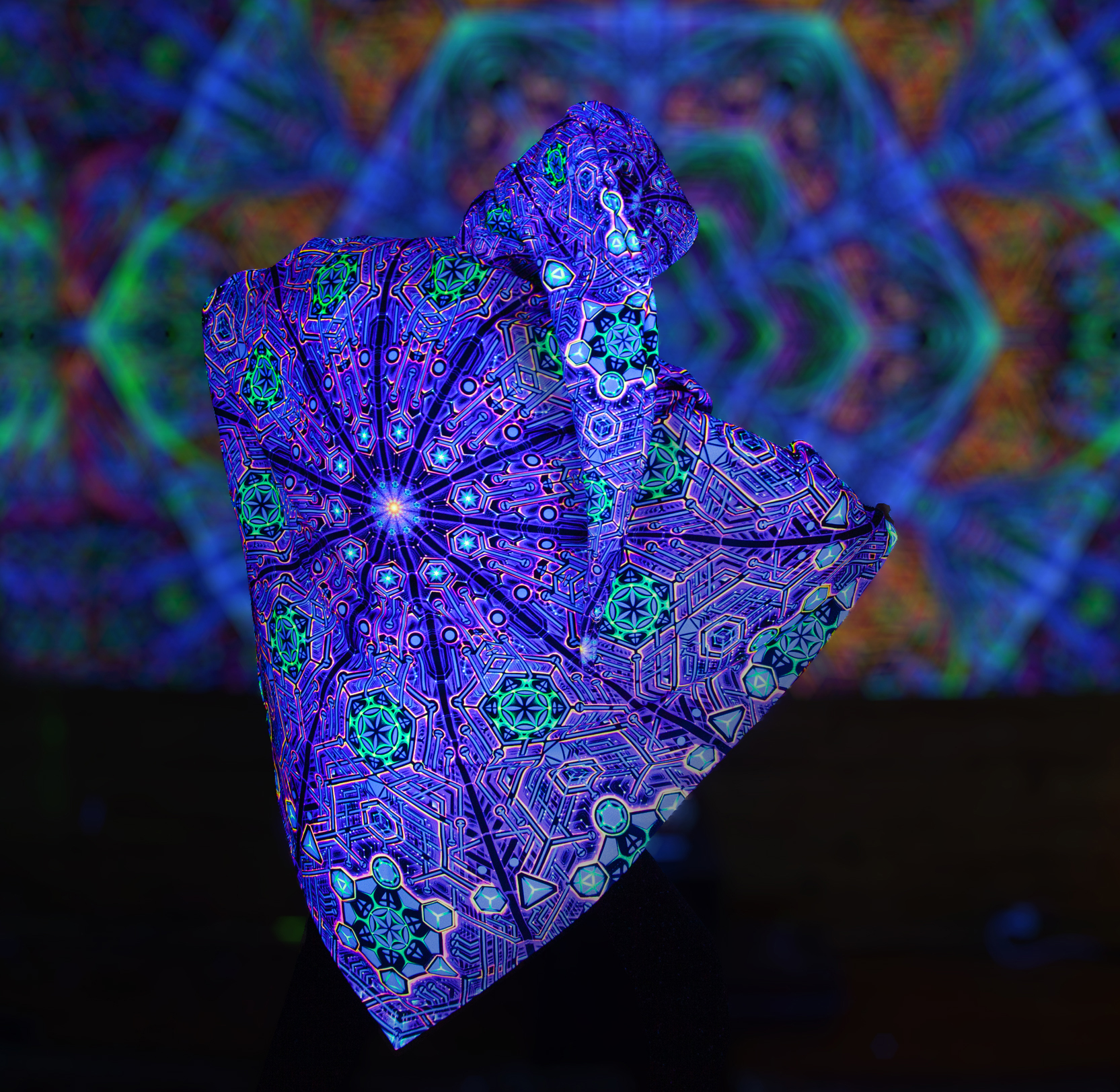 UV Rave Outfit Metatron, Psychedelic Festival Clothing, Fluorescent Poncho - Image 2