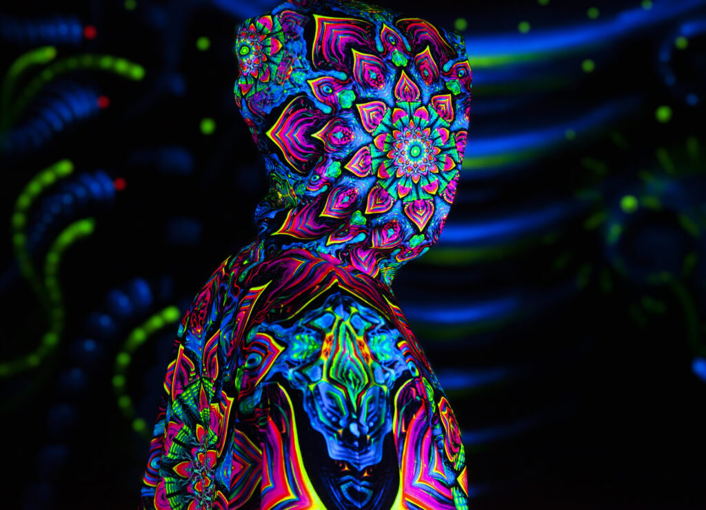 Rave Clothing Mandala, UV Fluorescent Festival Outfit, Psychedelic Poncho