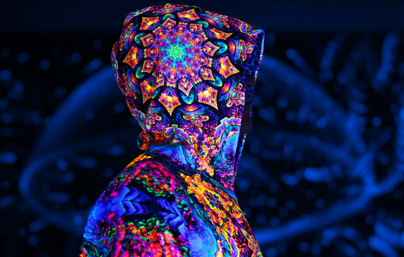 Festival Outfit Quntum Particler, UV Active Psychedelic Clothing, Full Print Poncho - Image 7