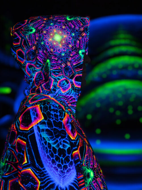UV Festival Clothing Energy, Psychedelic Rave Outfit, Fluorescent Poncho - Image 6