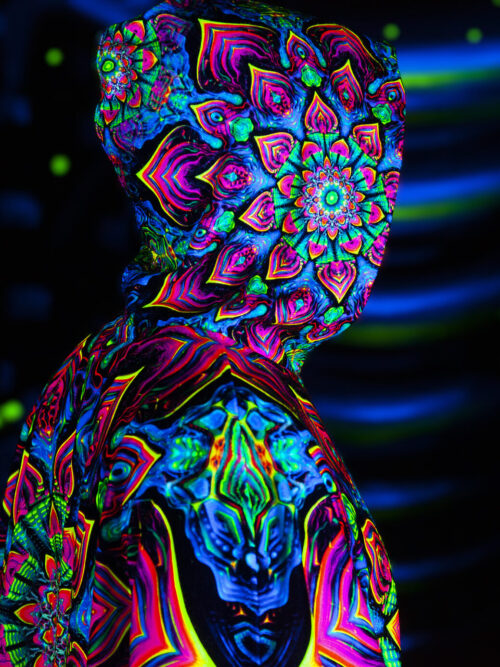 Rave Clothing Mandala, UV Fluorescent Festival Outfit, Psychedelic Poncho - Image 7