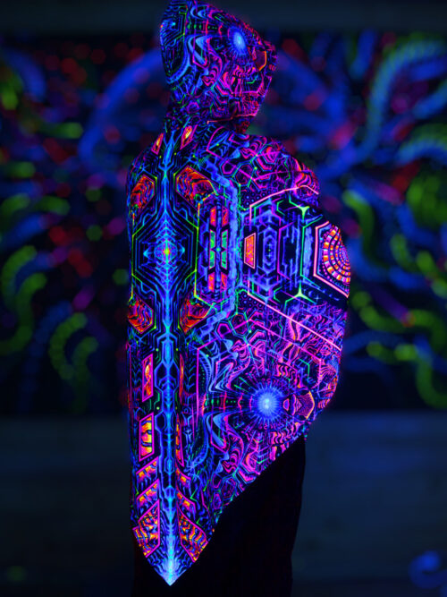 Psychedelic Festival Clothing Exo, UV Rave Outfit, Full Print Poncho - Image 5