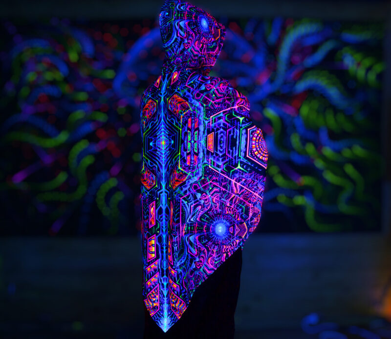 Psychedelic Festival Clothing Exo, UV Rave Outfit, Full Print Poncho - Image 5