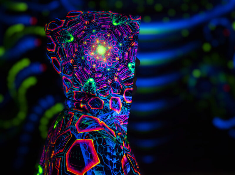UV Festival Clothing Energy, Psychedelic Rave Outfit, Fluorescent Poncho - Image 7
