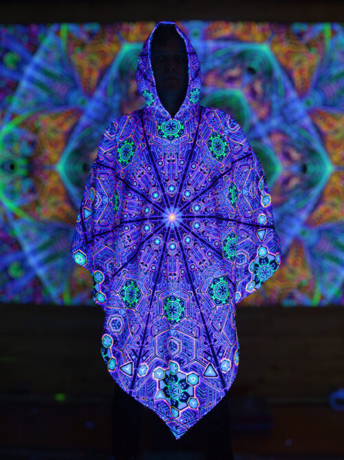 UV Rave Outfit Metatron, Psychedelic Festival Clothing, Fluorescent Poncho - Image 3