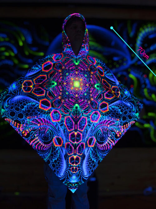 UV Festival Clothing Energy, Psychedelic Rave Outfit, Fluorescent Poncho - Image 8