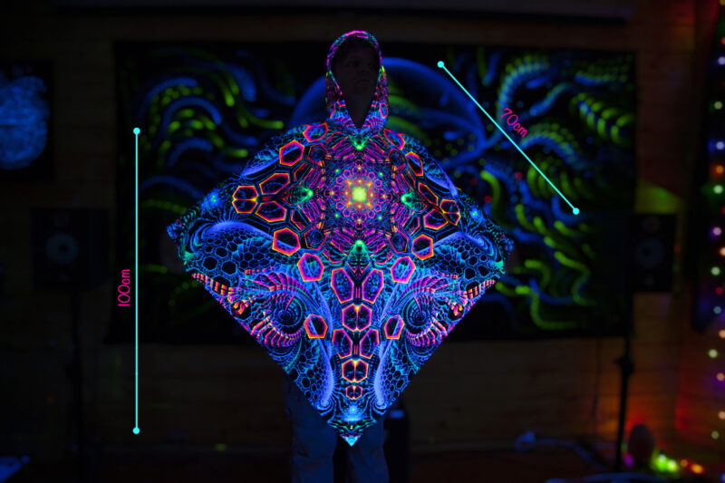 UV Festival Clothing Energy, Psychedelic Rave Outfit, Fluorescent Poncho - Image 8