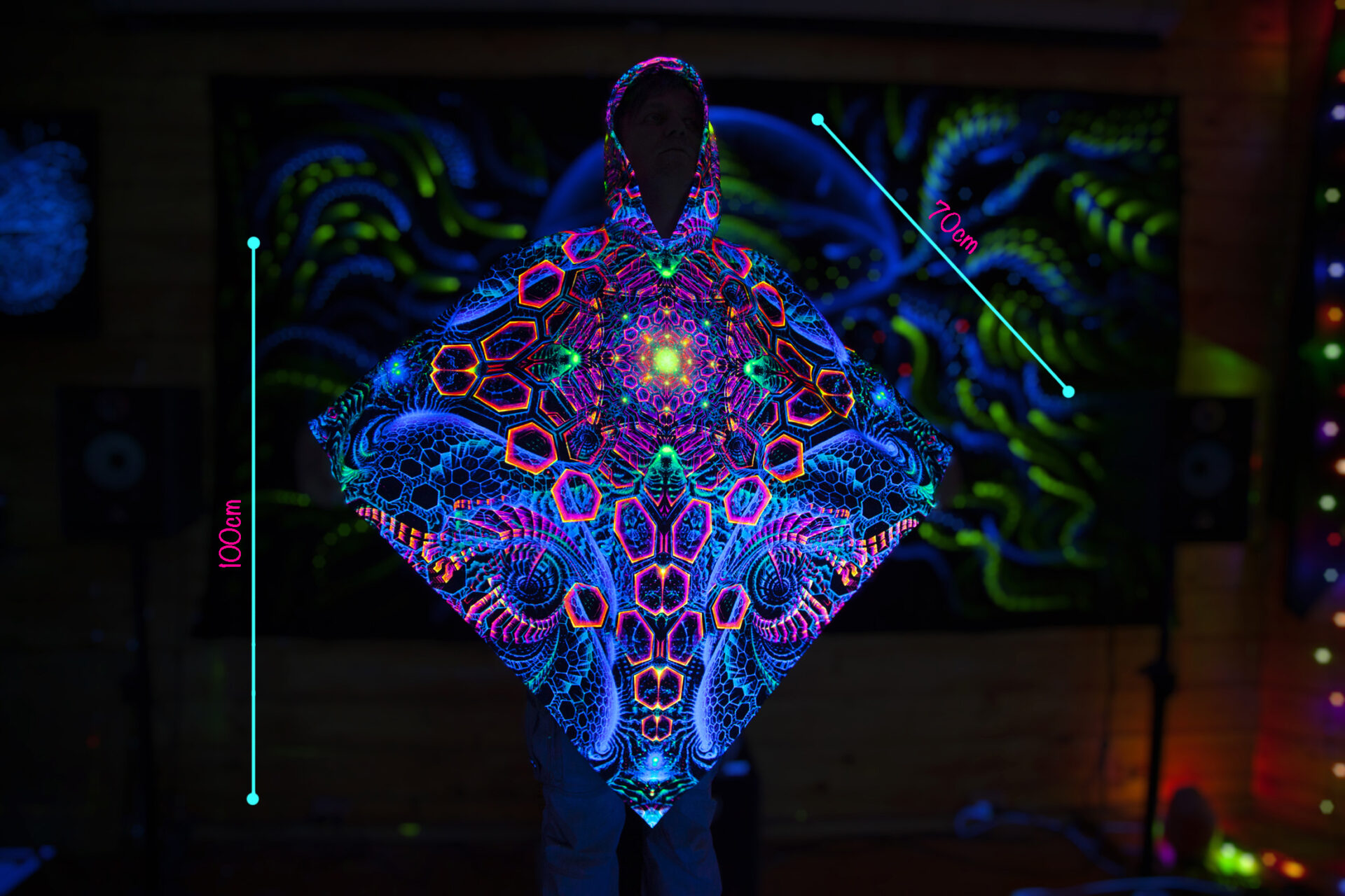 UV Festival Clothing Energy, Psychedelic Rave Outfit, Fluorescent Poncho - Image 8