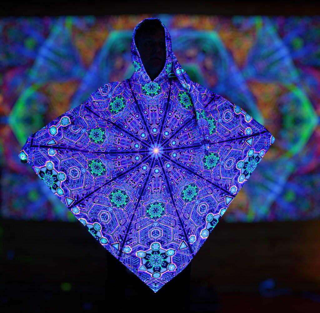 UV Rave Outfit Metatron, Psychedelic Festival Clothing, Fluorescent Poncho