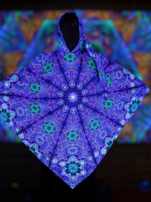 UV Rave Outfit Metatron, Psychedelic Festival Clothing, Fluorescent Poncho - Image 4