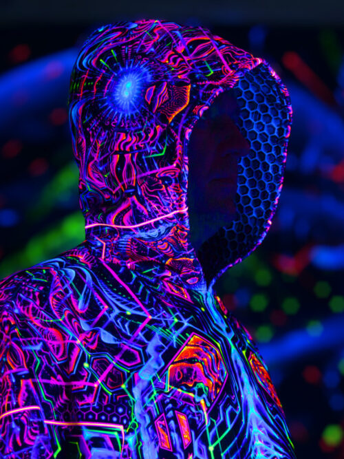 Psychedelic Festival Clothing Exo, UV Rave Outfit, Full Print Poncho - Image 6