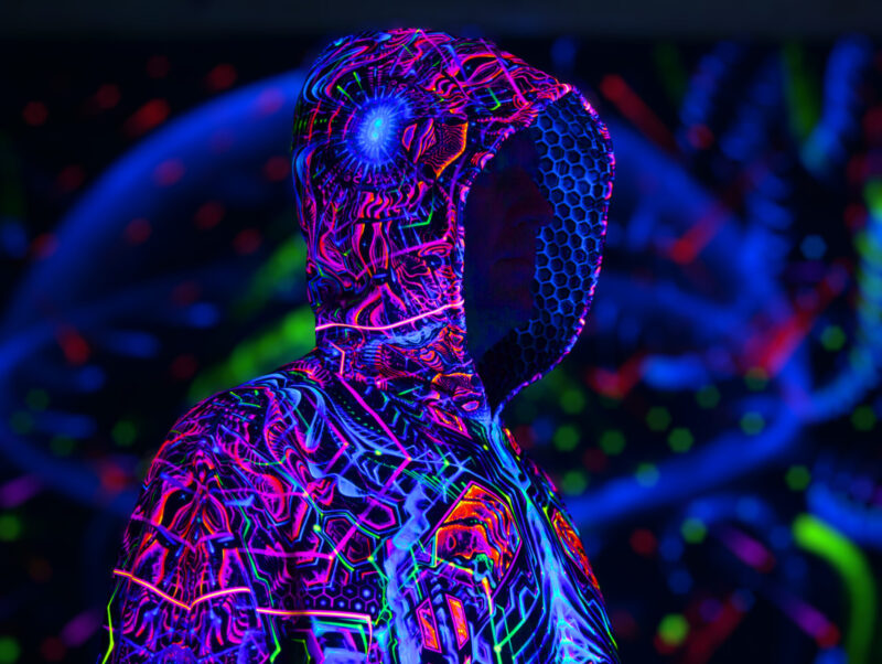 Psychedelic Festival Clothing Exo, UV Rave Outfit, Full Print Poncho - Image 6