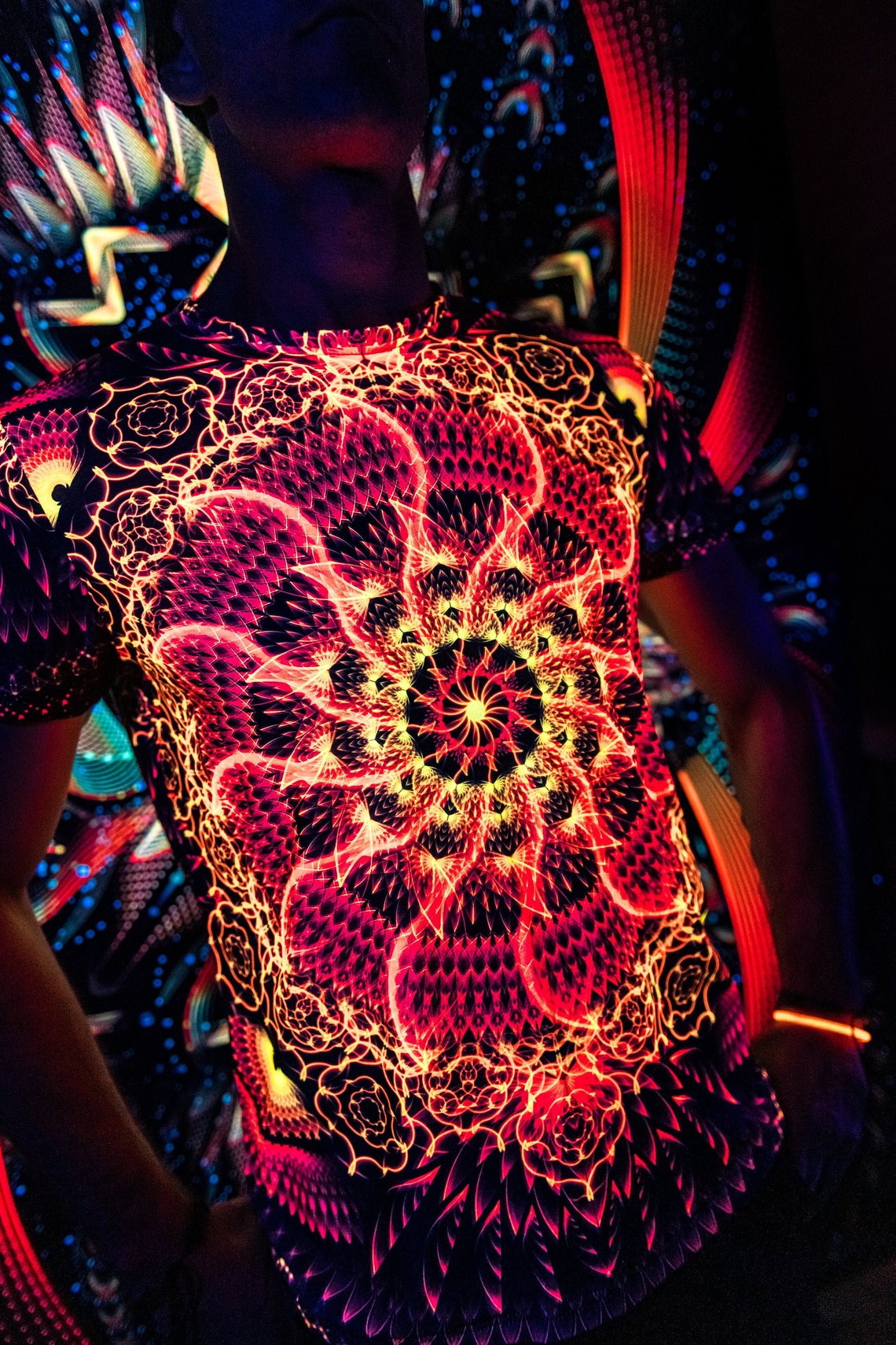 Rave Wonderland Agni, Psychedelic Festival Outfit, UV Print - Image 1