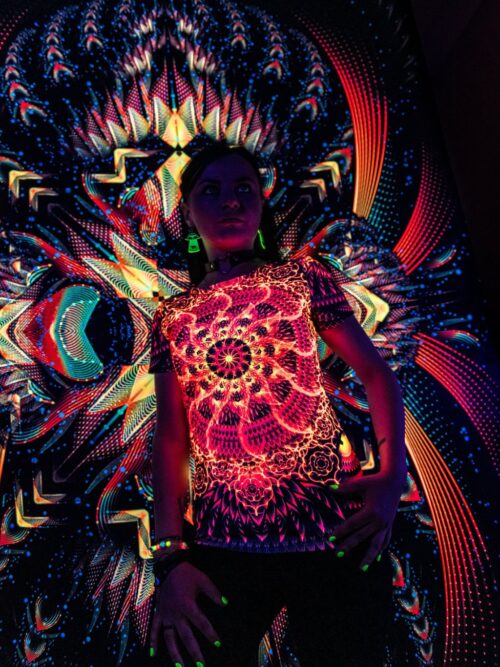 Rave Wonderland Agni, Psychedelic Festival Outfit, UV Print - Image 6