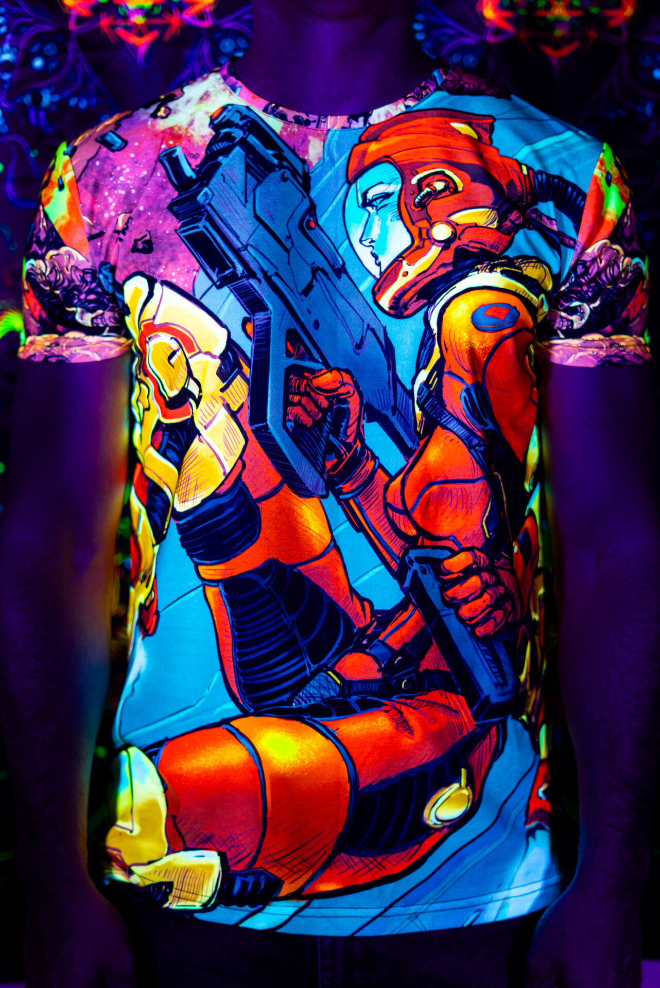 Festival Clothing Space Encounter, Rave Outfit, Full Print UV T-Shirt - Image 1