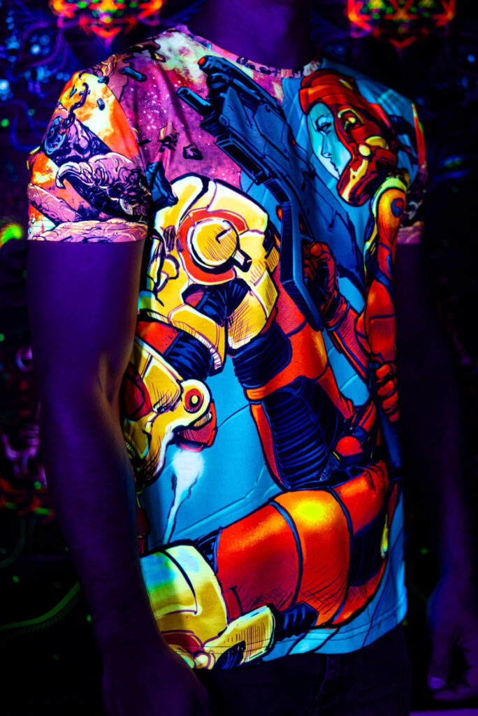 Festival Clothing Space Encounter, Rave Outfit, Full Print UV T-Shirt