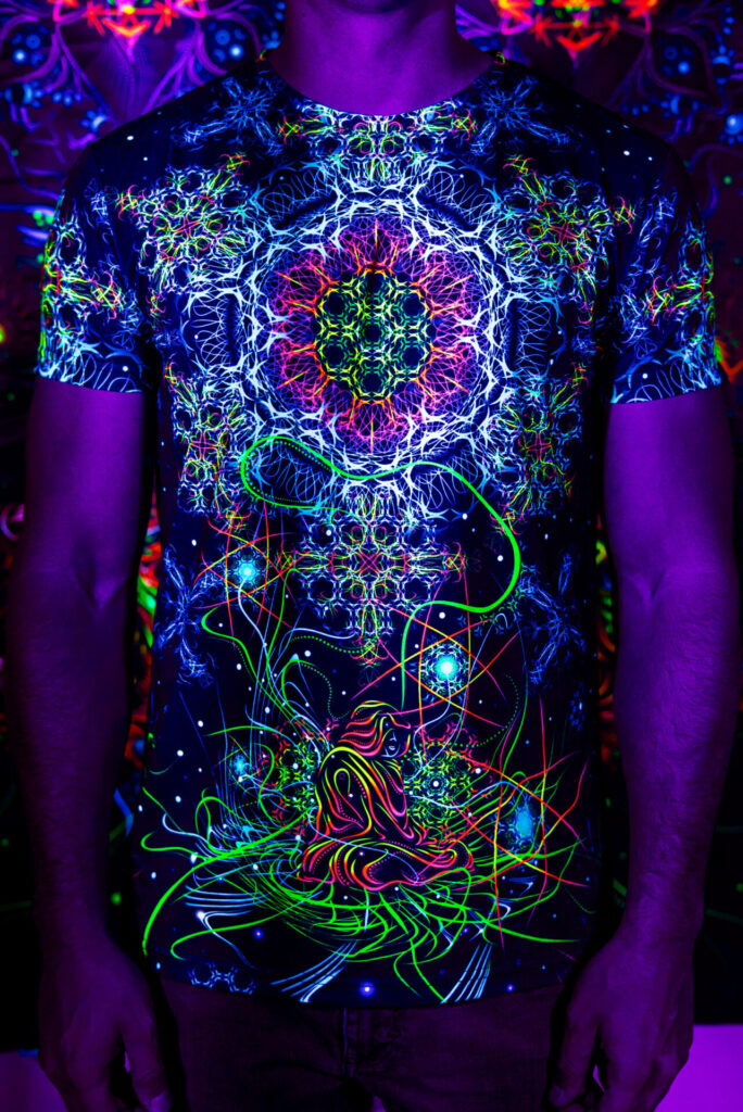 Rave Outfit Space Of Power, UV Festival Clothing, Full Print T-Shirt