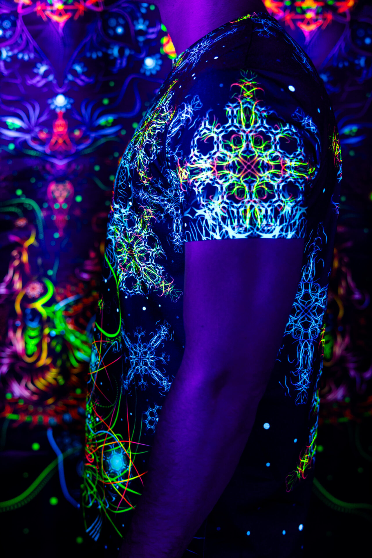 Rave Outfit Space Of Power, UV Festival Clothing, Full Print T-Shirt - Image 4