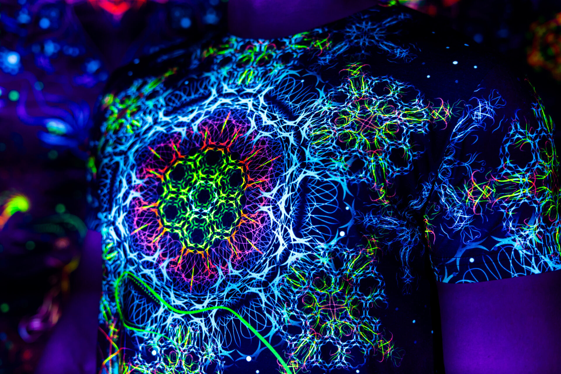 Rave Outfit Space Of Power, UV Festival Clothing, Full Print T-Shirt - Image 3