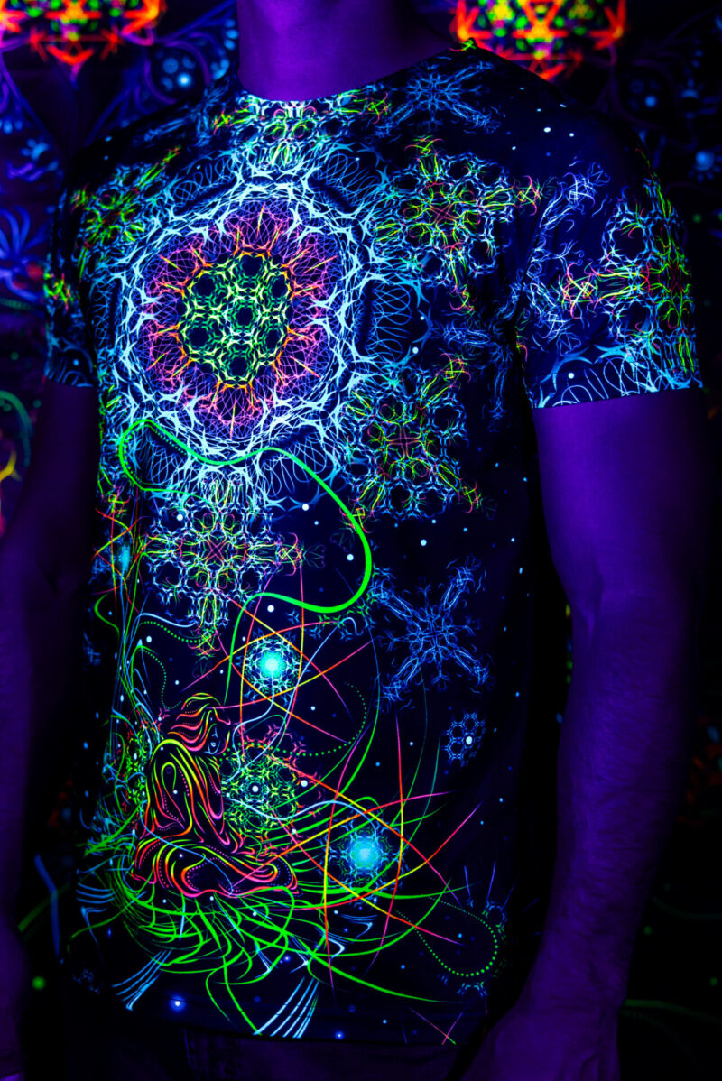 Rave Outfit Space Of Power, UV Festival Clothing, Full Print T-Shirt - Image 2