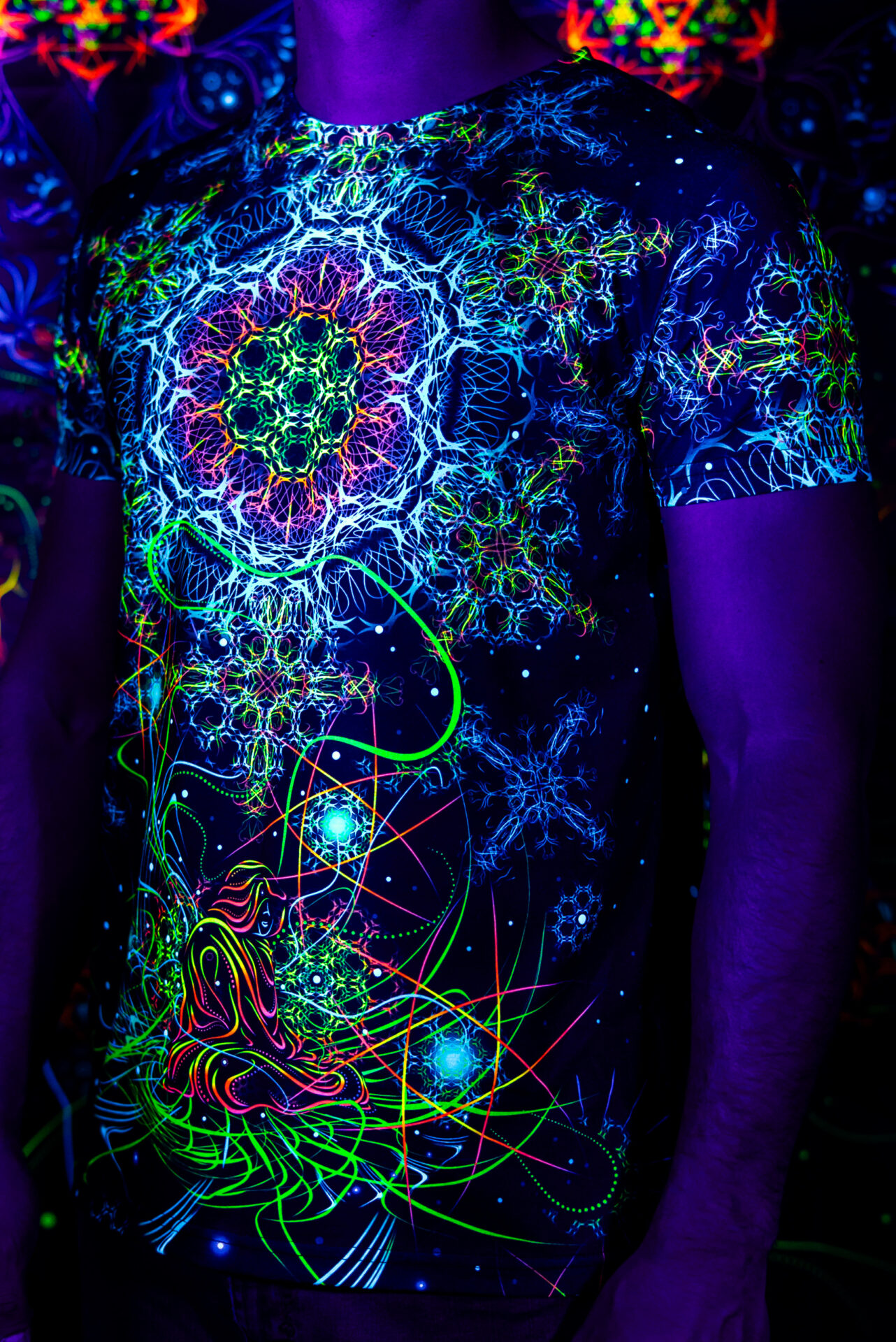 Rave Outfit Space Of Power, UV Festival Clothing, Full Print T-Shirt - Image 2