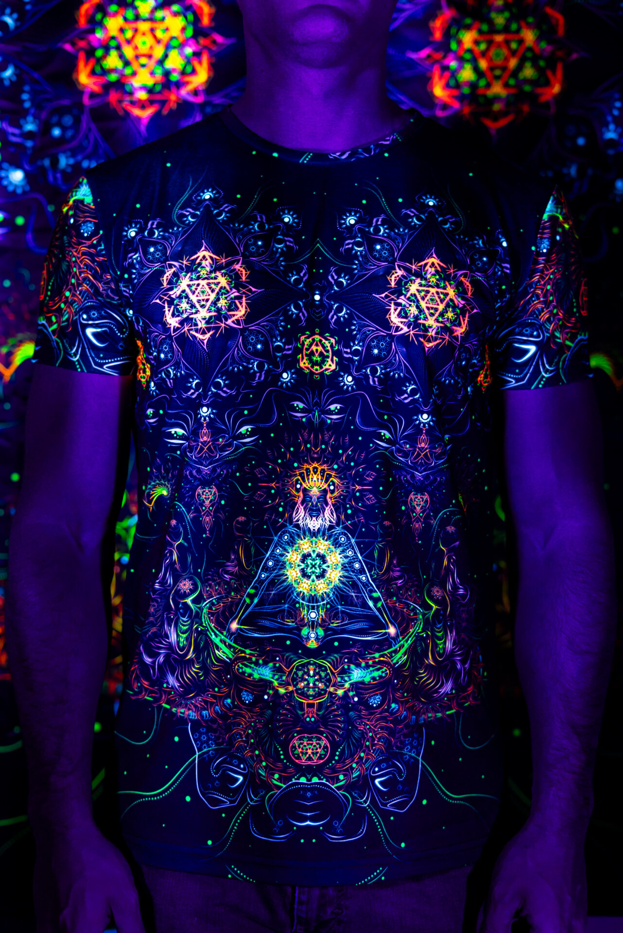 Psychedelic Rave Outfit Swarupa, UV Active Full Print T-Shirt - Image 1
