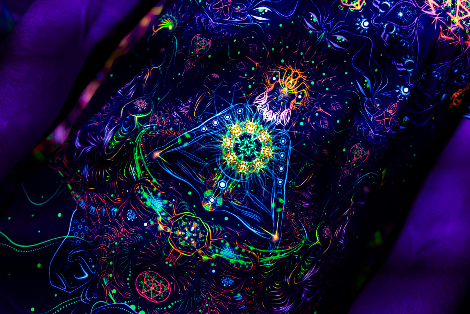 Psychedelic Rave Outfit Swarupa, UV Active Full Print T-Shirt - Image 4