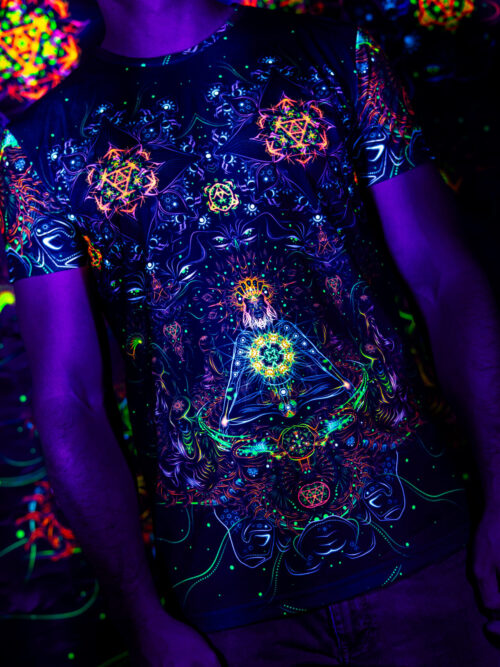 Psychedelic Rave Outfit Swarupa, UV Active Full Print T-Shirt - Image 3