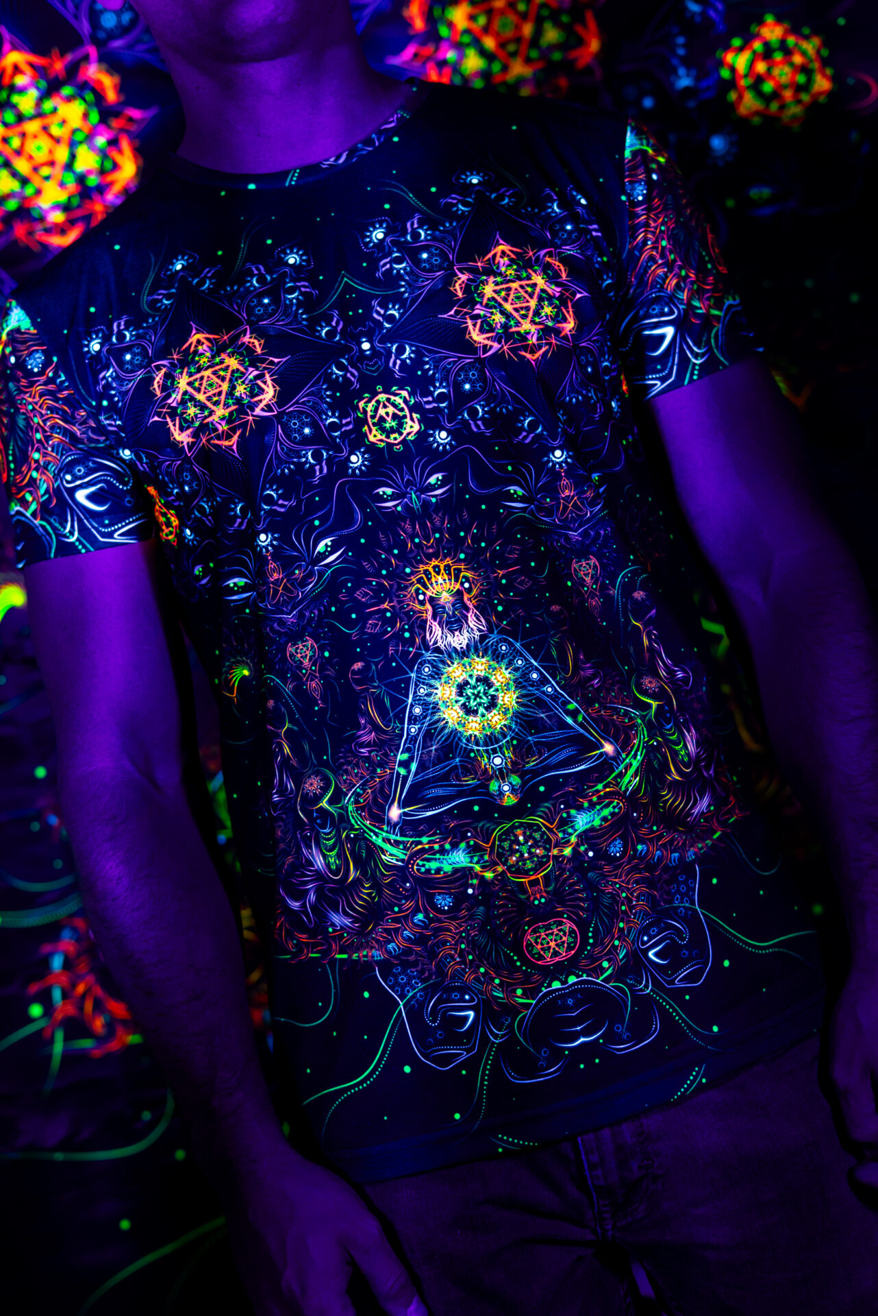 Psychedelic Rave Outfit Swarupa, UV Active Full Print T-Shirt - Image 3