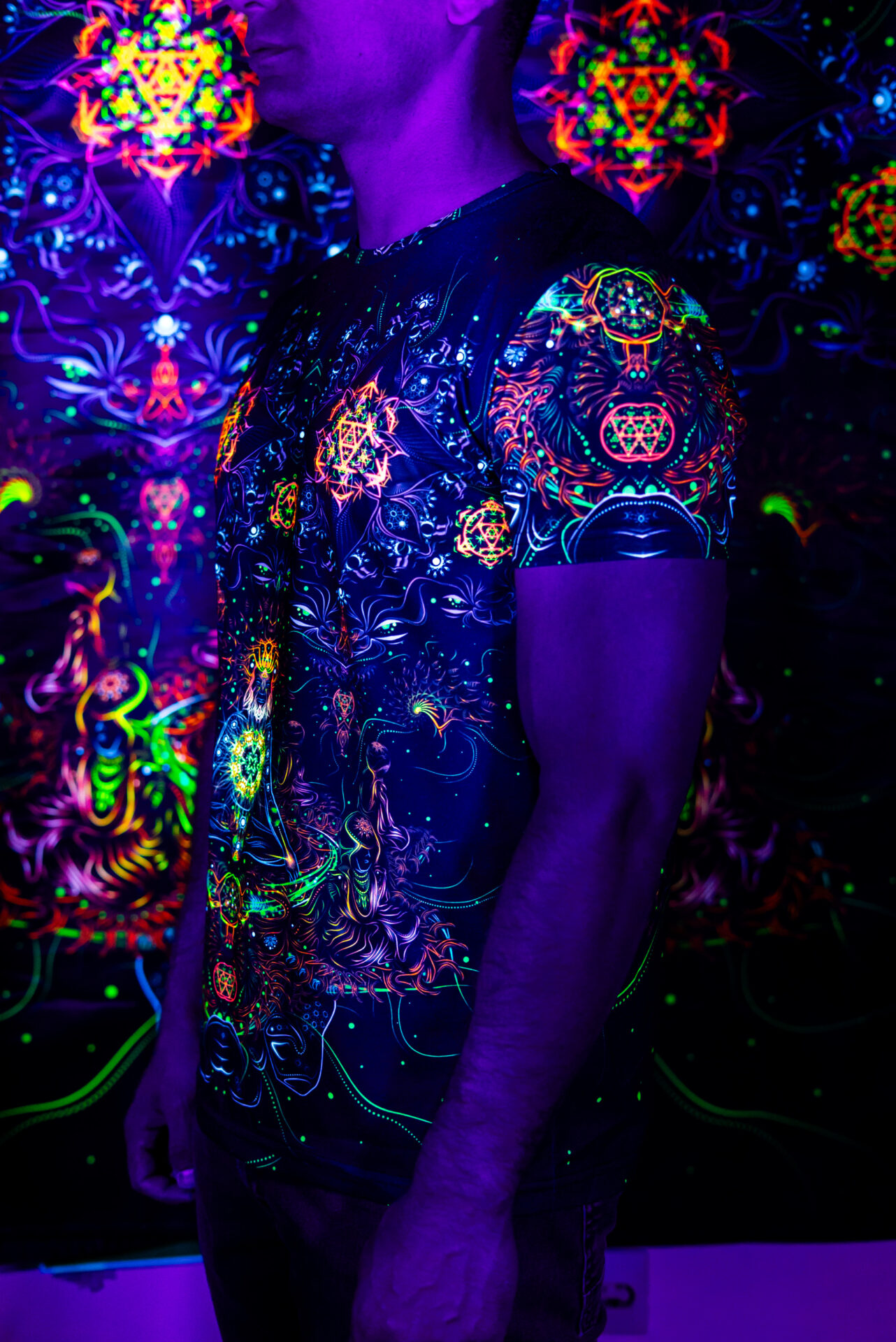 Psychedelic Rave Outfit Swarupa, UV Active Full Print T-Shirt - Image 2