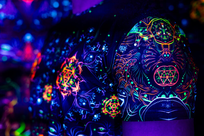 Psychedelic Rave Outfit Swarupa, UV Active Full Print T-Shirt - Image 7