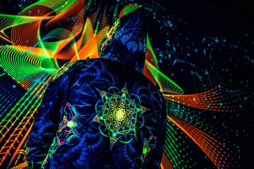 Goa Festival Clothing Reincarnation 2, Psychedelic Rave Outfit, UV Full Print Hoodie