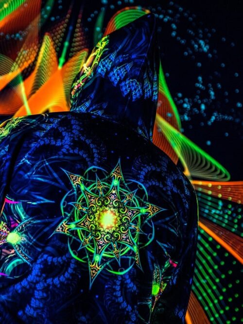 Goa Festival Clothing Reincarnation 2, Psychedelic Rave Outfit, UV Full Print Hoodie - Image 3